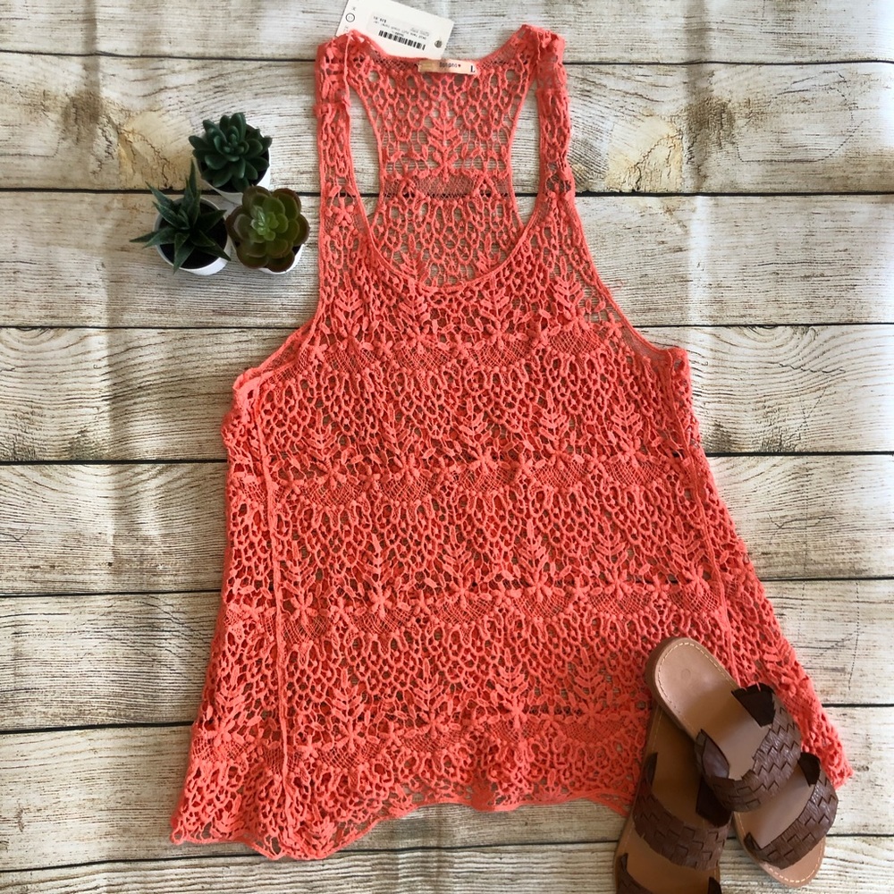 Coral lace racer back tank
